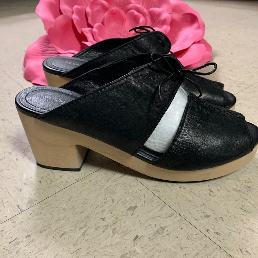 KELSI DAGGER Brooklyn Marion Black Platform Open Toe Slip On Clogs Womens Sz 9.5